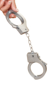 Plastic adjustable handcuffs with silver plastic keys and safety release buttons.