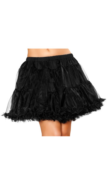 Two layered mesh petticoat with ruffled trim and elastic waist.
