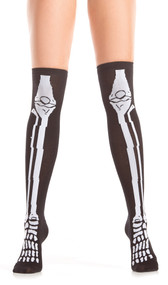 Knee high socks with skeleton bones design.