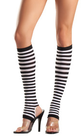 Striped nylon stirrup knee high stockings.