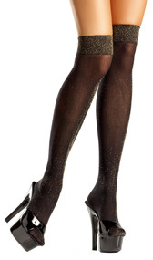 Opaque black and gold lurex knee high stockings.