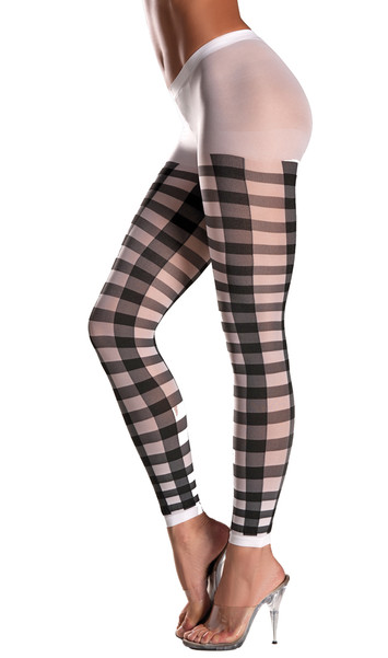 White footless pantyhose with black lattice pattern.