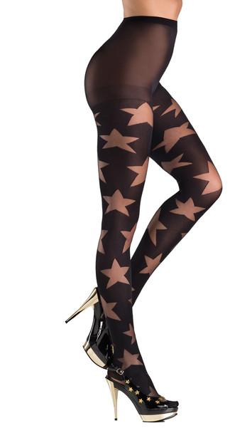 Opaque pantyhose with sheer star print.