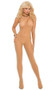 Opaque open crotch bodystocking with spaghetti straps.