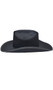 Black cowgirl hat with black band. Hat is made from a stiff felt-like material.