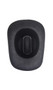 Black cowgirl hat with black band. Hat is made from a stiff felt-like material.