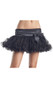 Layered tulle petticoat with satin elastic waistband, large bow accent, and sparkly silver glitter details.
