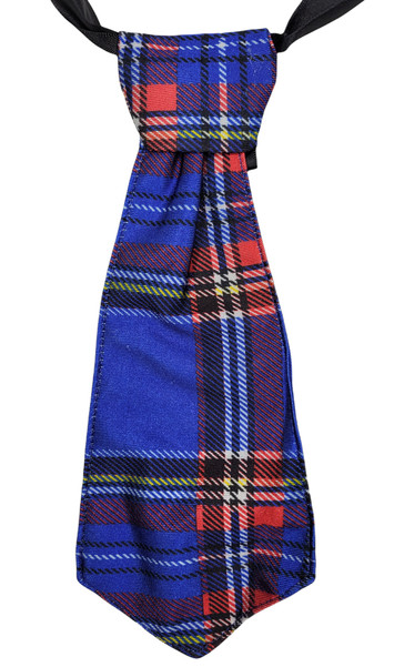 Schoolgirl style short plaid neck tie on a ribbon choker with hook and loop closure.