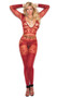 Long sleeve deep V bodystocking with geometric design and open crotch.