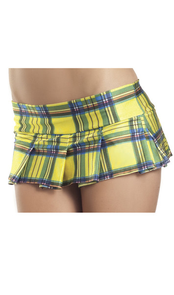 Plaid pleated mini skirt. Slip on style with a slightly stretchy waist.