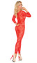 Long sleeve footless lace bodystocking with open heart insert and open crotch.