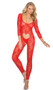 Long sleeve footless lace bodystocking with open heart insert and open crotch.