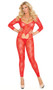 Long sleeve footless lace bodystocking with open heart insert and open crotch.