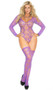 Sheer long sleeve hexagon pattern deep V teddy with matching stockings.