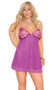 Mesh double layered chemise with lace underwire cups, adjustable straps and satin bow detail. 
