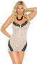 Mesh chemise with lace inserts, covered buttons and adjustable straps.