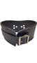 Leather collar features D ring front with attached O ring, studded nail head detail, front curve for comfort, and adjustable buckle closure.