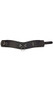 Leather collar features D ring front with attached O ring, studded nail head detail, front curve for comfort, and adjustable buckle closure.