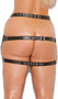 Leather spanking skirt with adjustable buckle closure.