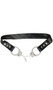 Adjustable faux leather belt with functional rhinestone handcuff closure. Adjustable snaps. Two keys are included.