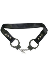 Adjustable vegan leather belt with functional rhinestone handcuff closure. Adjustable snaps. Two keys are included.