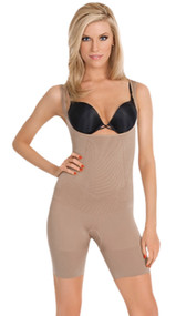 Frontless seamless body shaper with firm compression. Wide straps provide comfort. Wide support band reduces bulge on thigh. Slims and smoothes waist, tummy and lower back. Convertible gusset (crotch) for convenience and comfort. Frontless for use with your own bra
