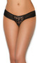 Lace and mesh crotchless panty with satin bow detail.