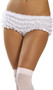 Lace ruffled booty shorts with elastic waist.