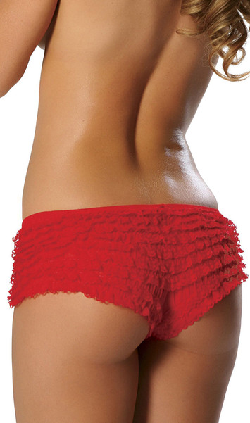 Lace ruffled booty shorts with elastic waist.