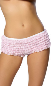 Lace ruffled booty shorts with elastic waist.