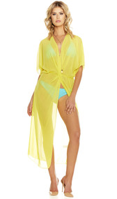 Yacht Life sheer Kimono style swimsuit coverup features a plunging neckline, elastic waist, mid-length sleeves and front slit.