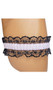 Satin leg garter with black lace trim.