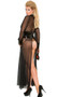 Sheer mesh long sleeve gown with vinyl accents, keyhole front, flyaway front and back, and adjustable hook and eye back closure. Matching vinyl G-String with elastic back included.  Two piece set.