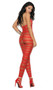 Opaque and diamond net halter neck striped footless bodystocking with large keyhole front opening and open crotch.