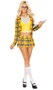 School Girl Without a Clue costume includes crop top with attached vest, plaid blazer, and pleated mini skirt. Three piece set.