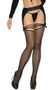 Fishnet thigh highs with strappy lace and opaque garter belt.