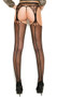 Crochet suspender pantyhose with diamond pattern on front, and faux back seam.
