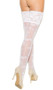 Sheer thigh high stockings with floral design and 5 inch lace top.