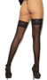 Sheer lace top thigh high stockings with floral appliqué.