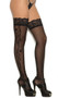 Sheer lace top thigh high stockings with floral appliqué.