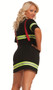 Ms. Blazin' Hot fireman costume includes dress and belt with attached suspenders. Two piece set.