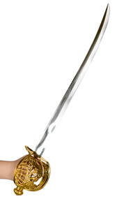 Plastic pirate sword with gold round handle.