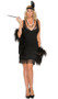 Flapper costume includes sleeveless dress with fringe detail, and sequin headband with feather. Two piece set.