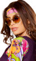 Retro style hippie glasses with gold frames and heart shaped lenses. Lenses are 2" in diameter.