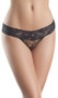 Leopard print V cut low rise thong with lace band and trim.