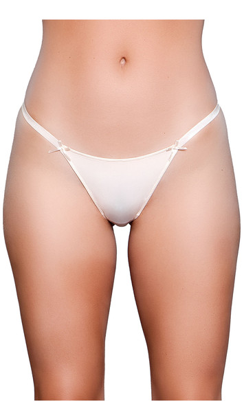 Thong panty with elastic sides and front satin bow detail.