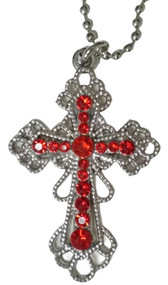 Cross pendant necklace on ball chain. Hangs about 13" long. Pendant is about 1-3/8" wide x 2" high.