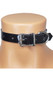 Vinyl choker featuring O ring and adjustable buckle closure. Measures 3/4" wide.