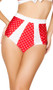 Polka dot high waisted pinup style shorts with contrast trim. Crotch area is lined.