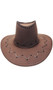 Unisex cowboy hat is made of soft faux suede material and features contrast lace up stitching and removable chin strap.